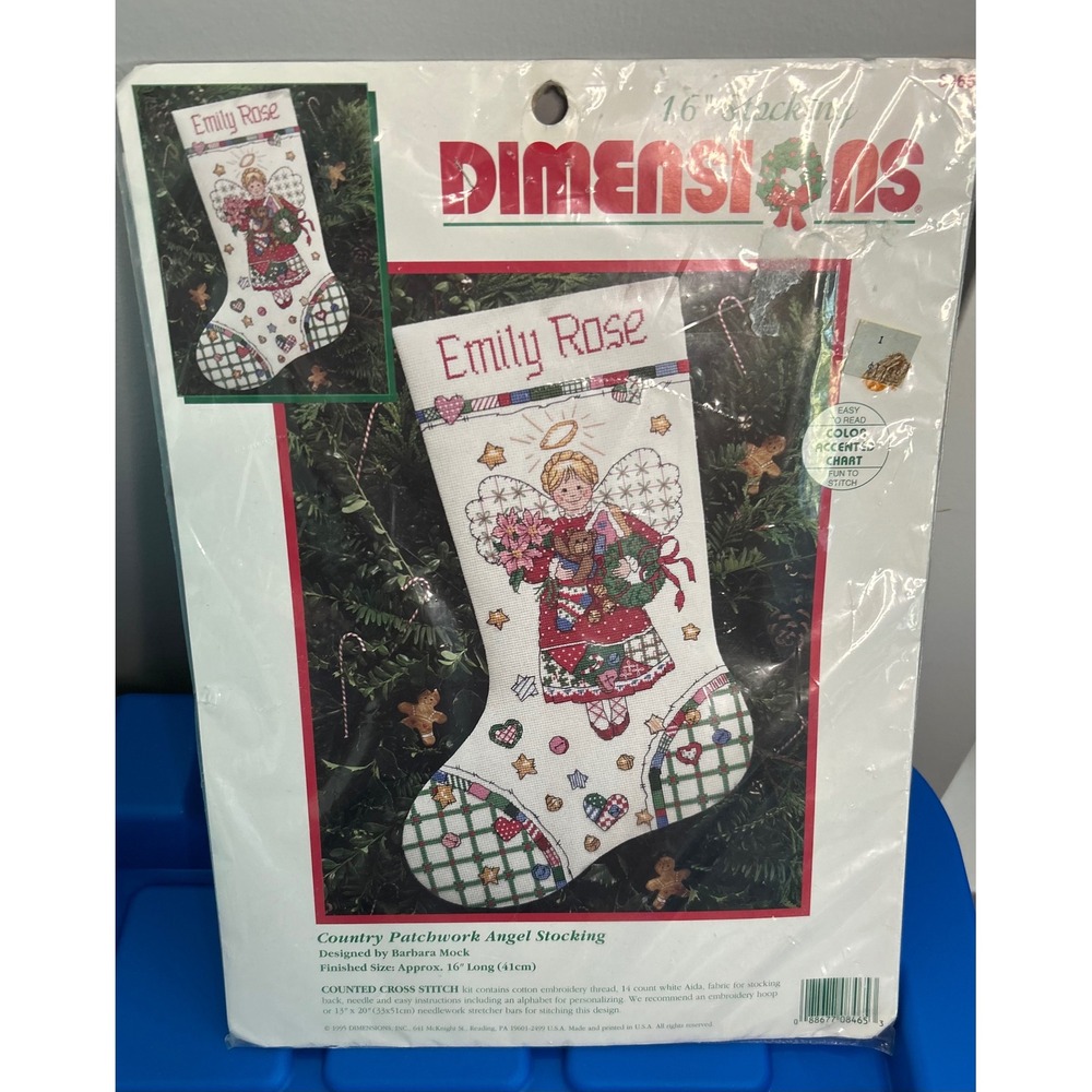 Dimensions 1995 Country Patchwork Angel Stocking Cross Stitch Barbara‎ Mock 8465